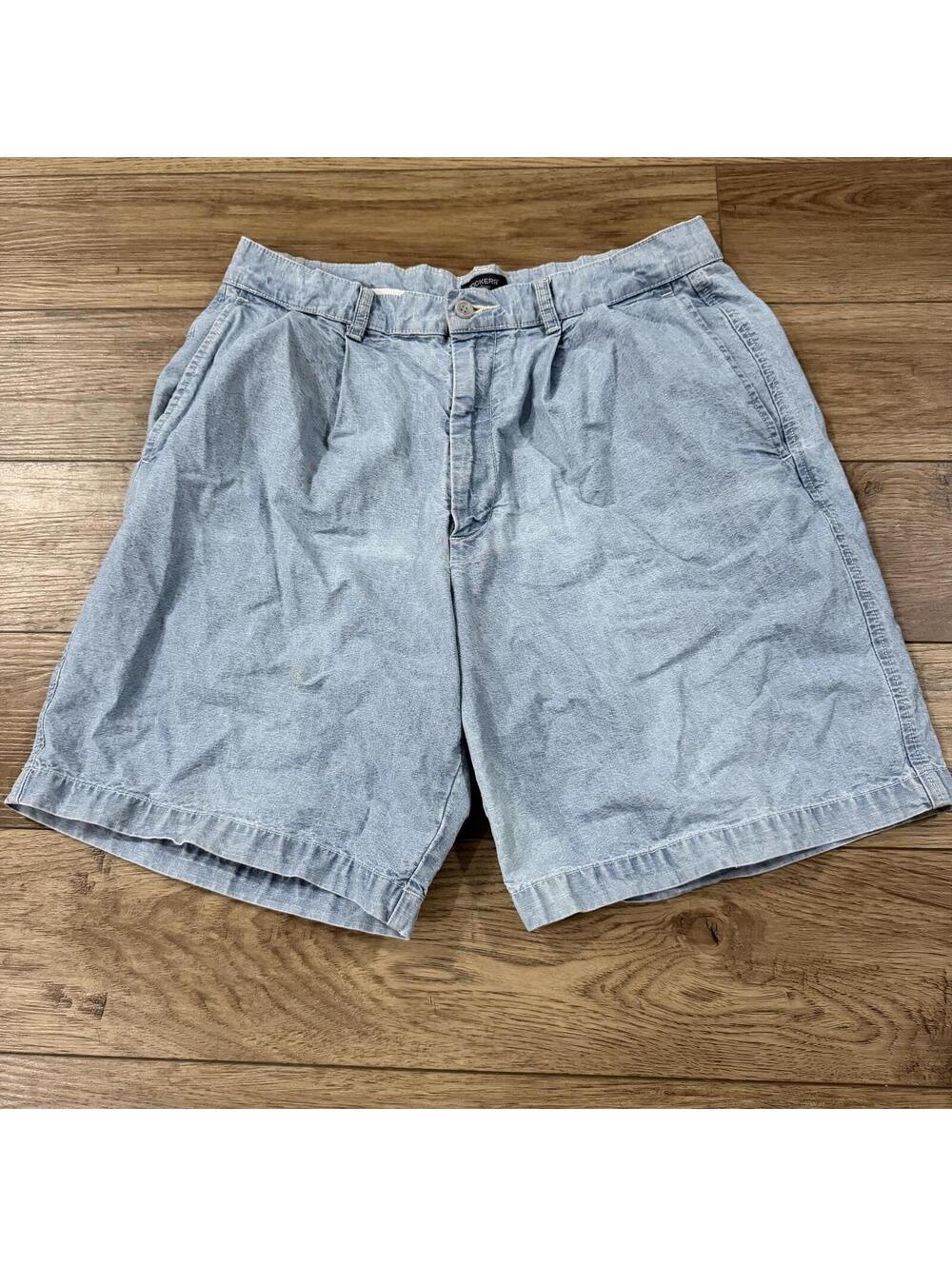 Vintage Dockers Shorts Blue Faded Denim Pleated Relaxed Fit